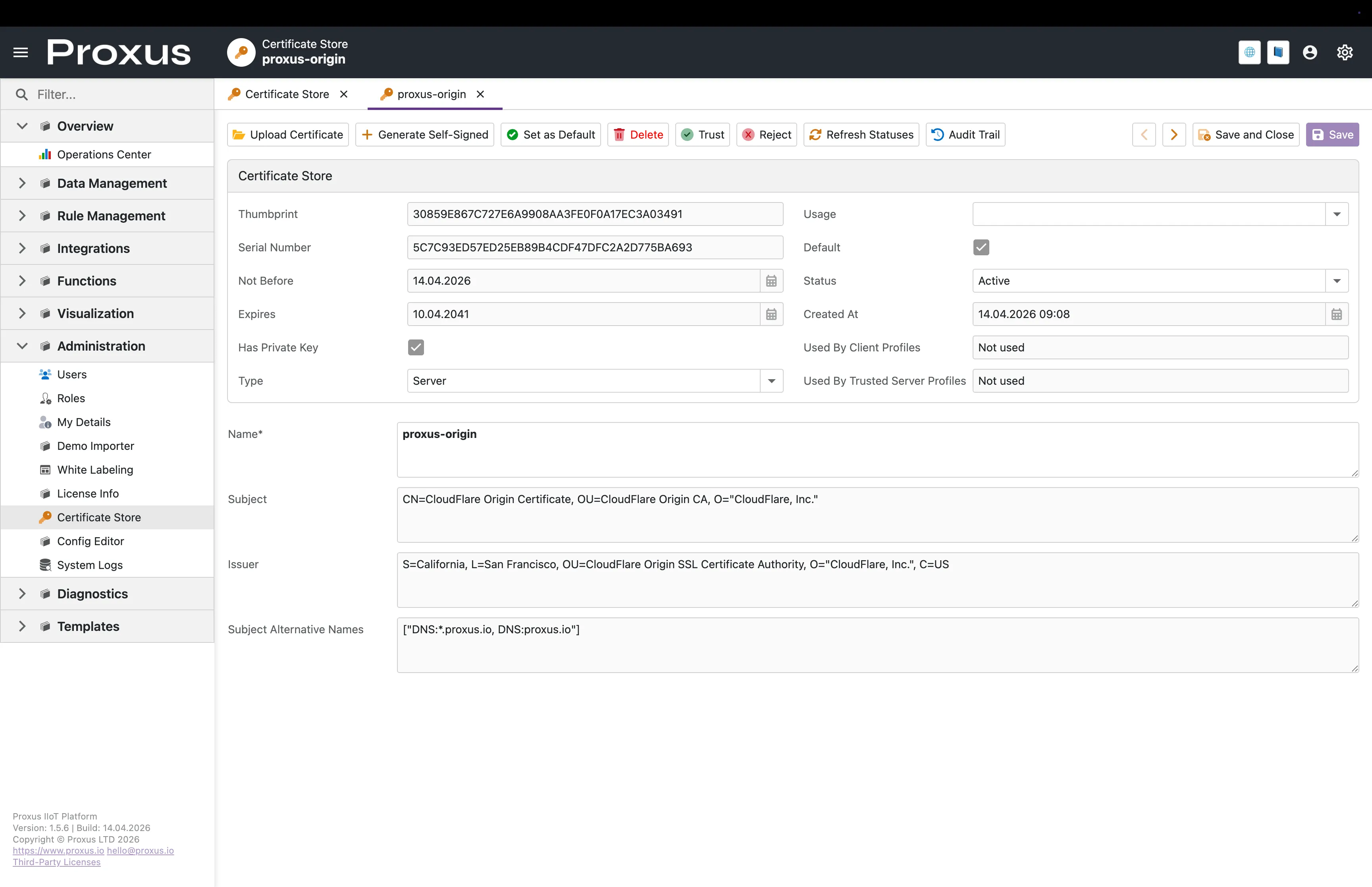 Certificate Store detay görünümü