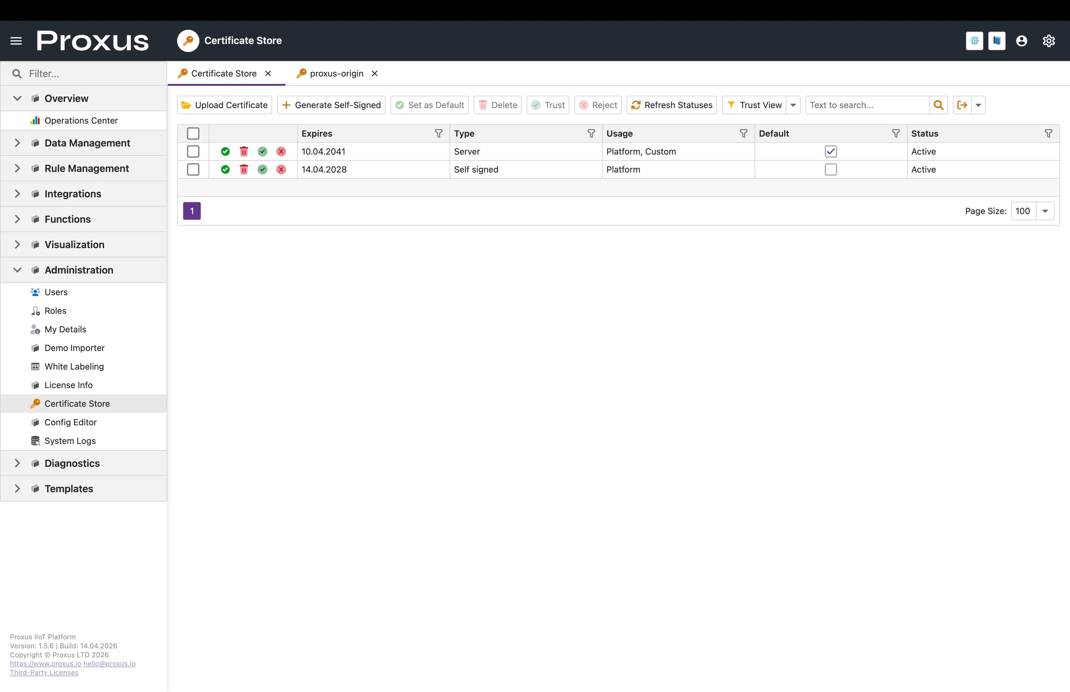 Certificate Store liste görünümü