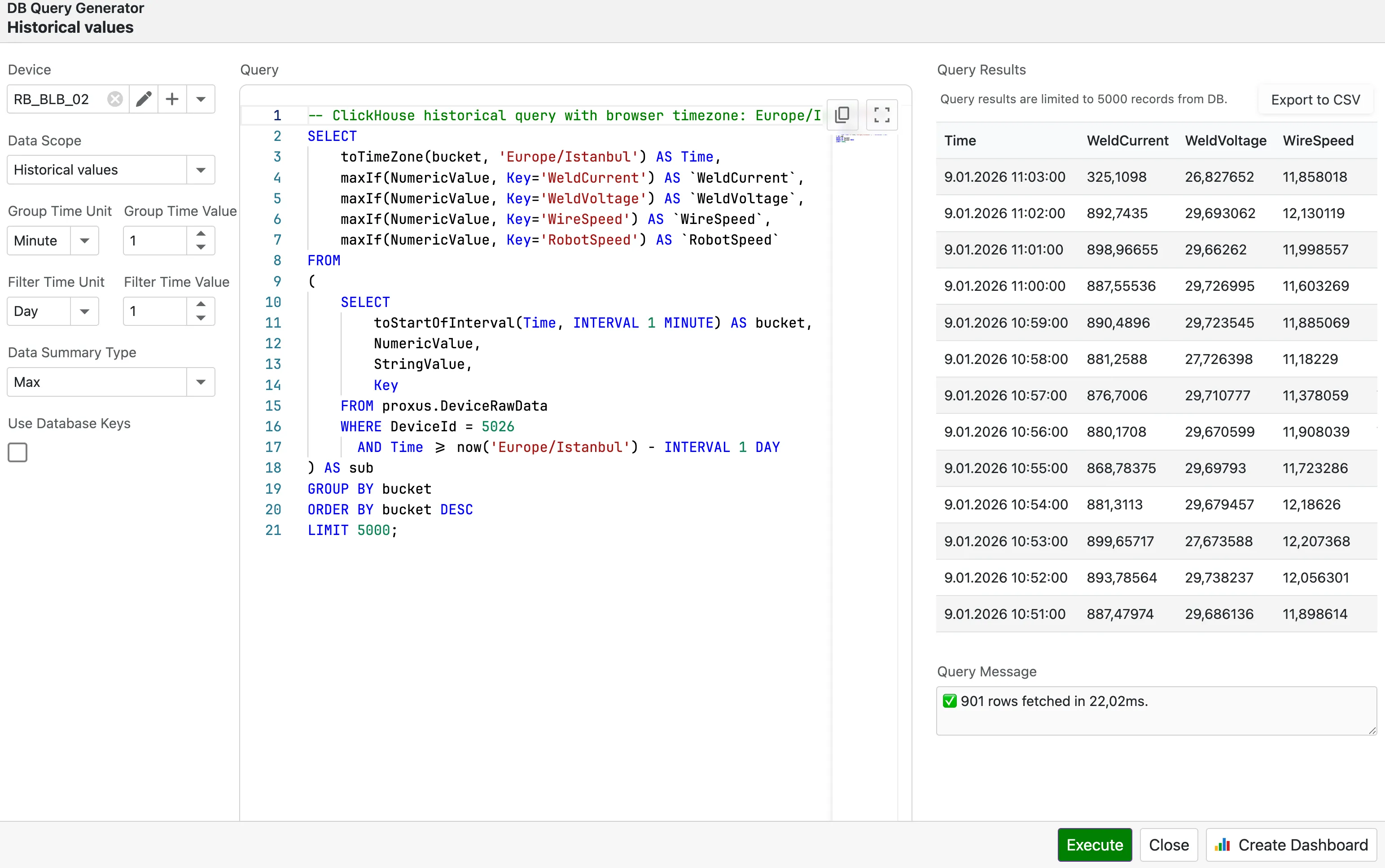 Data Query Studio results grid