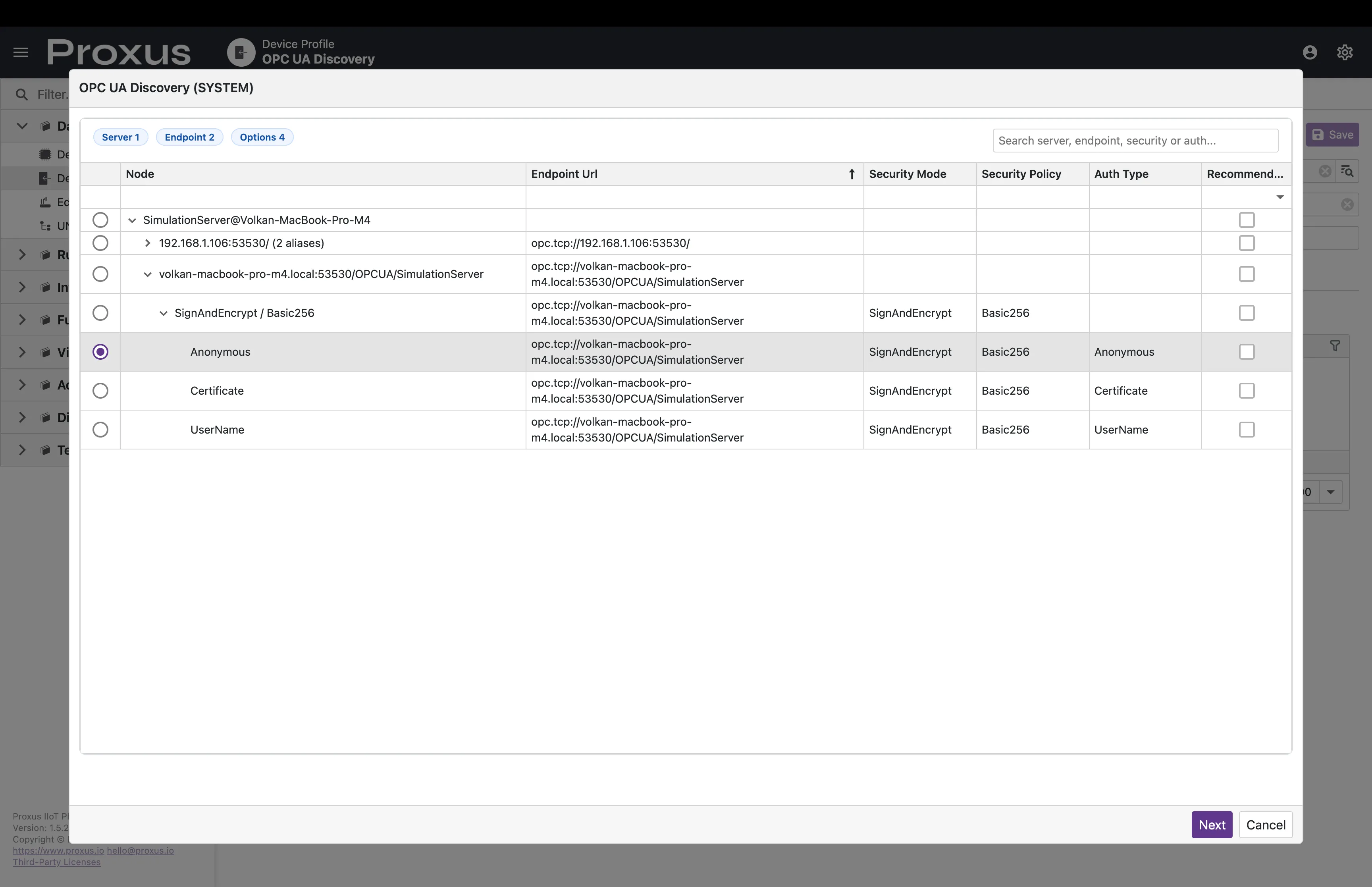 OPC UA Discovery Results