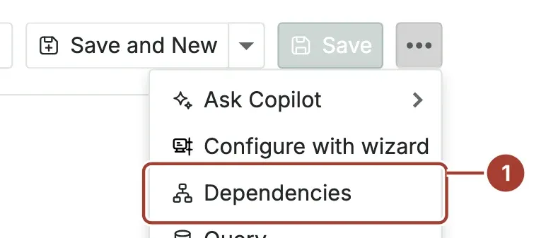 The overflow menu of the device page opened, with Dependencies at the top