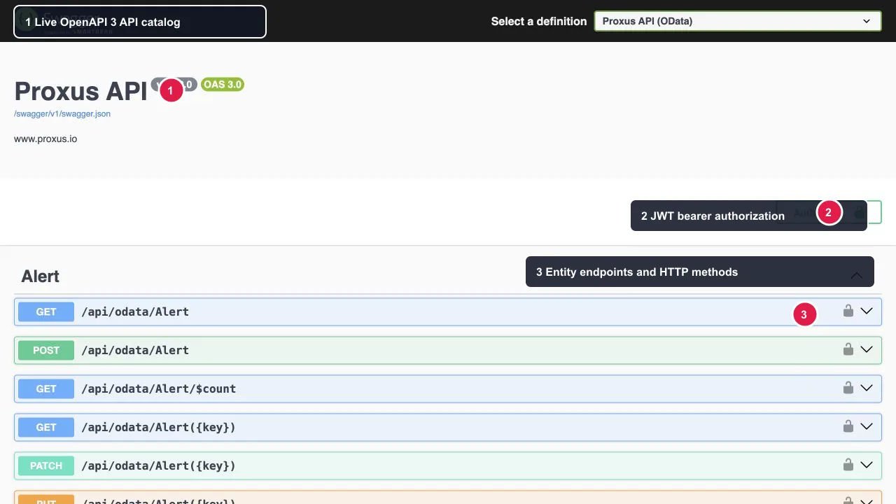Açıklamalı Proxus Swagger UI