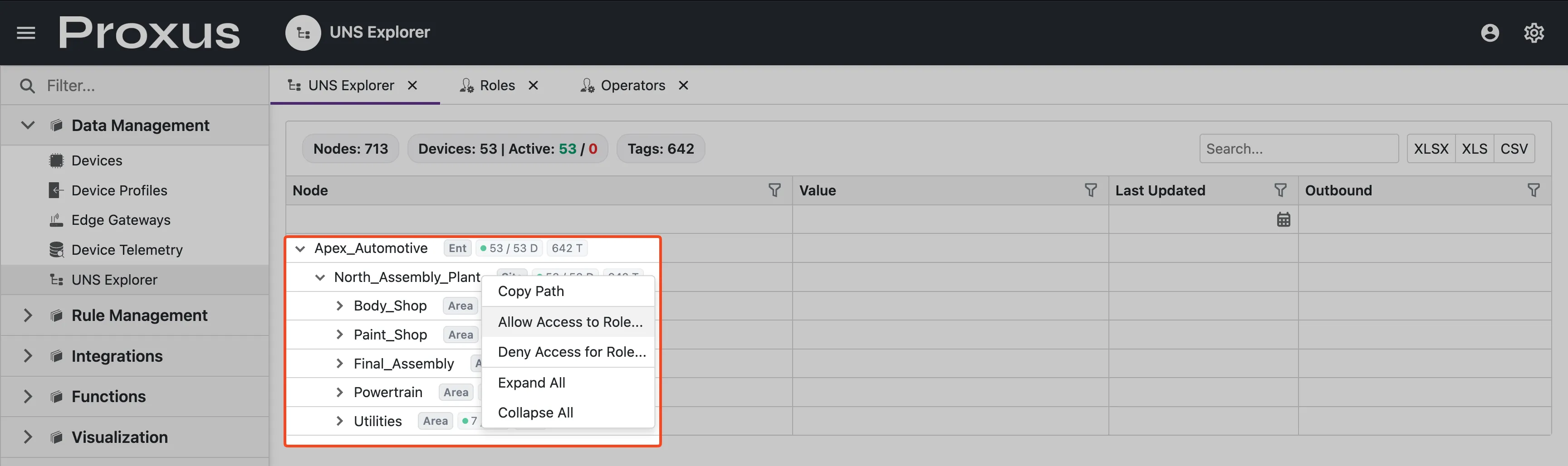 UNS Gezgini Yönetici Bağlam Menüsü