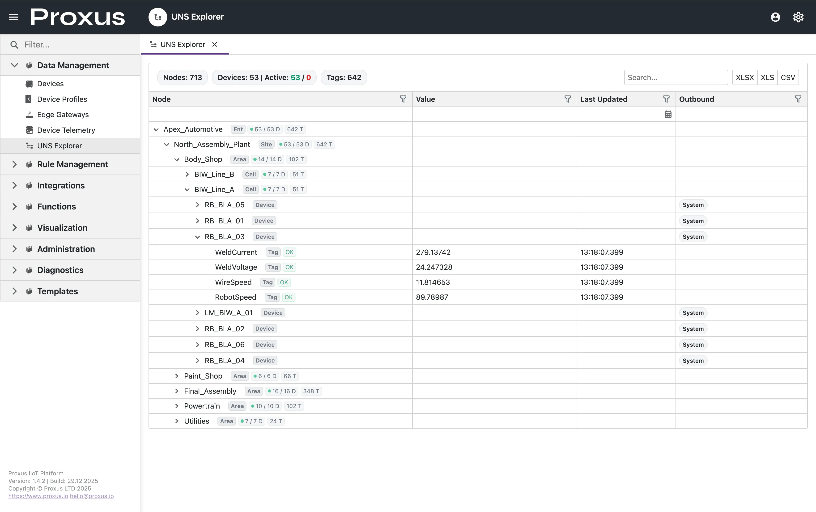 UNS Explorer interface